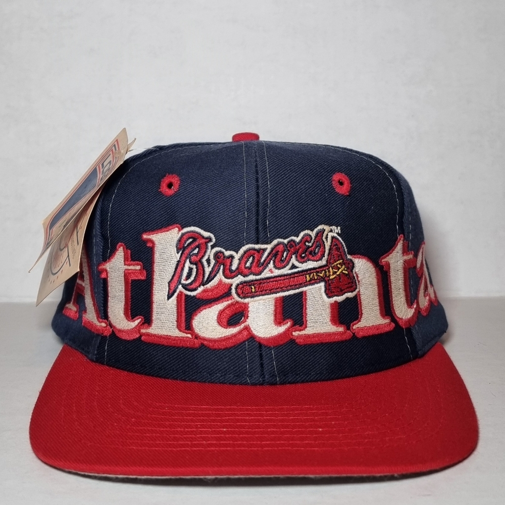 NWT Vintage 90s Atlanta Braves Logo 7 Spellout MLB Baseball Hat Cap Snapback 🔥